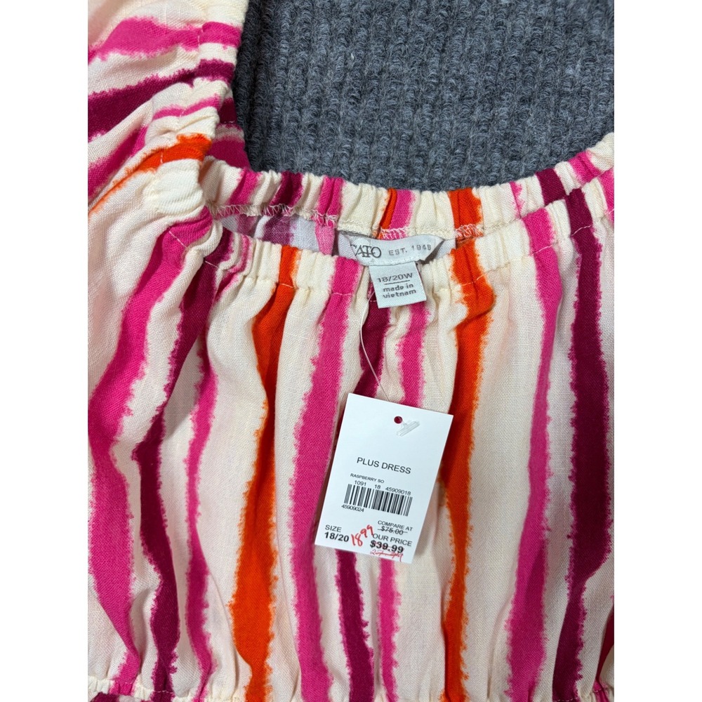 Cato Dress Womens Plus Size 18/20W Striped Tiered Midi Pink Orange White NWT - Picture 3 of 5
